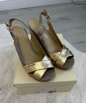 Coach Jessy Gold Metallic Canvas Logo Wedge Heeled Sandals thumbnail 1