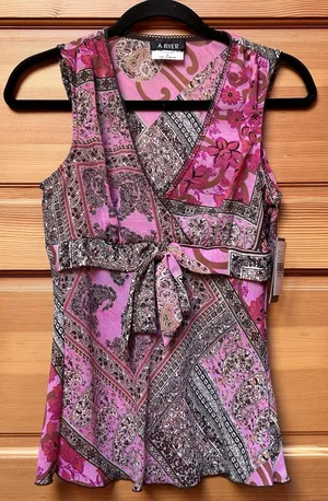 A Byer NEW Vintage Y2K Women's Small Pink Patchwork Babydoll Sheer Top WhimsiGoth Fairy thumbnail 1