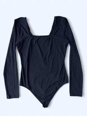 Quince Black Long-Sleeve Square Neck Bodysuit minimalist classic essentials L thumbnail 3