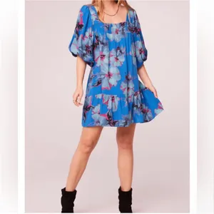 NWT Band Of The Free Soria | Floral Lapis Blue Slate Dress L thumbnail 3