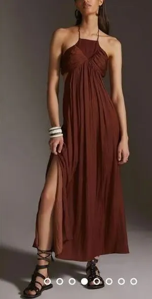 Anthropologie Brown Halter Maxi Dress thumbnail 1