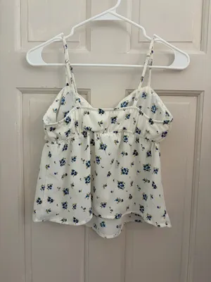 Babydoll tank top white/blue floral ribbon coquette Y2K sewn in bra pads size small thumbnail 2
