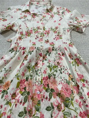 Floral Button-Front Midi Dress in Cream and Pink Size M thumbnail 16