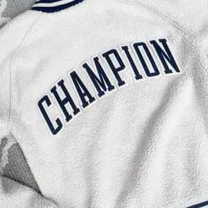 Champion cream Sherpa varsity bomber sporty jacket with logo thumbnail 10