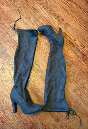 Over-the-Knee High Heel Boots - Black Suede thumbnail 1