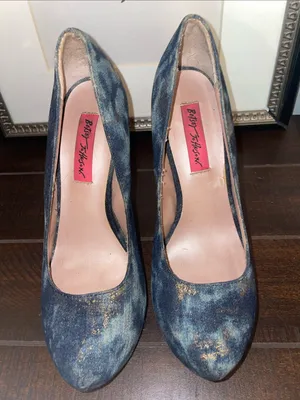 Betsey Johnson Sophiaa Blue Platform Heels with Gold Size 7 thumbnail 3