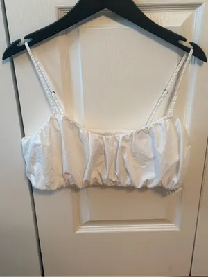 Abercrombie & Fitch White Linen Blend Micro Crop Top thumbnail 2