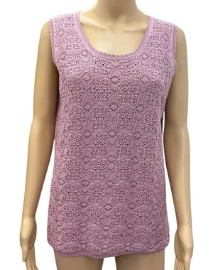 Vintage Cotton Maggie Sweet Sleeveless Knit Scalloped Scoop Neck Top Womens M thumbnail 1