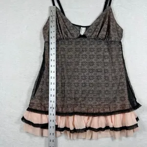 Jessica Simpson Black Pink Lace Ruffle Babydoll‎ Chemise JS60630 Womens Medium thumbnail 5