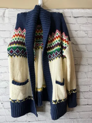 American Eagle Navy & Cream Fair Isle Shawl Collar Women’s Sweater Cardigan med thumbnail 7