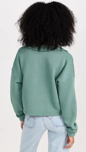 Z Supply Soho Fleece Cropped Relaxed Fit Collared Sweatshirt Calypso Green thumbnail 4
