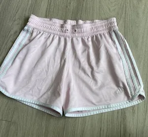 adidas Light Pink Women's Athletic Shorts with White Trim thumbnail 1