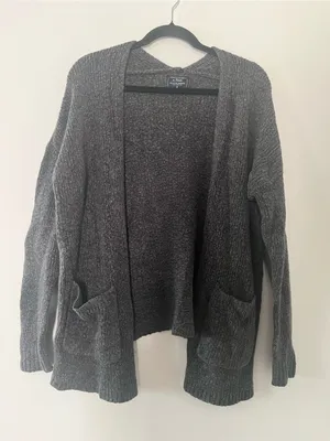 Abercrombie Gray Open Front Cardigan Sweater Small Cozy Knit Pockets Minimalist thumbnail 1