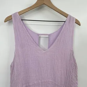 Free People Linen Tunic Tank Mini Dress Keyhole Neckline Lavender Lilac Womens M thumbnail 5