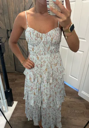 Lulus blue floral maxi dress thumbnail 1