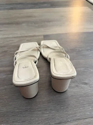 Zara Beige Strappy Round-Block Heel Sandals thumbnail 5
