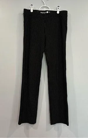 Betabrand Black White Pinstripe Straight Classic Yoga Pants Large L thumbnail 1