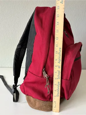 Jansport Right Pack Red Backpack Brown Suede Leather Bottom Schoolbag 17"x12" thumbnail 5