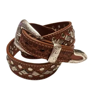 Concho Cowgirl Leather Belt with Silver Studded Hardware thumbnail 2