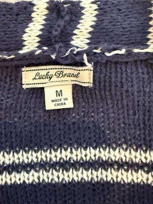 Lucky Brand Women’s M Navy Cream Striped Waterfall Cardigan Open Front Sweater thumbnail 5