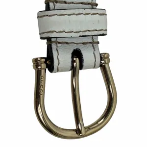Gucci White Leather Gold Chain Web Belt Women Size 85/34 thumbnail 5