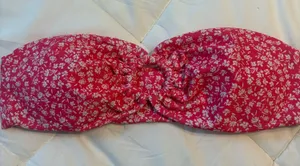 Shein Pink and White Floral Bandeau Bikini Top thumbnail 1