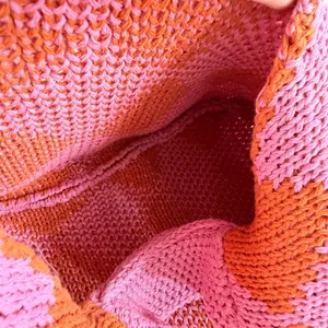 Kopari Knitted Argyle Shoulder Bag pink orange woven slouchy hobo handbag purse thumbnail 6