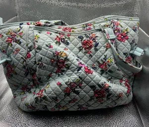 Vera Bradley Quilted Cotton Tote Bag Light Blue Floral Shoulder Bag Handbag thumbnail 1