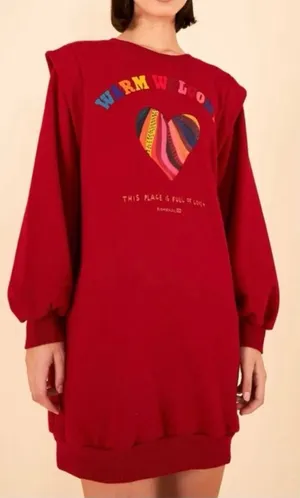 Farm Rio X Anthropologie Warm Welcome Sweatdress Sweatshirt Dress Burgundy Red thumbnail 1