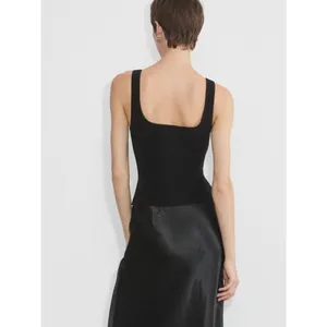 Babaton Sculpt Knit Squareneck Ribbed Tank Top Black thumbnail 4