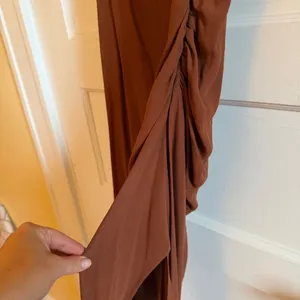 Reformation Mignon Ruched Spaghetti Strap Body Con Midi Dress in Toffee Brown thumbnail 5