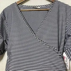 The Edit by Seventeen Juniors M Blue White Gingham Wrap Dress Puff Sleeve NWT thumbnail 5