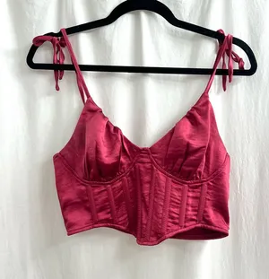 Lulu's Satin Corset Crop Top - Berry Red thumbnail 1