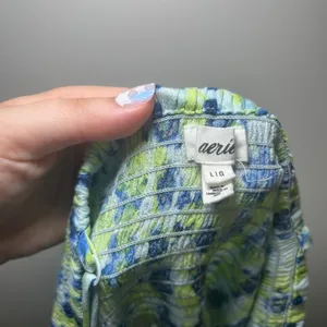 Aerie Blue Lime Green Floral Tie Front Smocked Back Cami Mini Dress Large beach thumbnail 6
