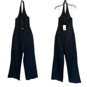 NWT Zara Black Viscose Jacquard Halter Vest Jumpsuit V-neckline Bloggers Fave thumbnail 8