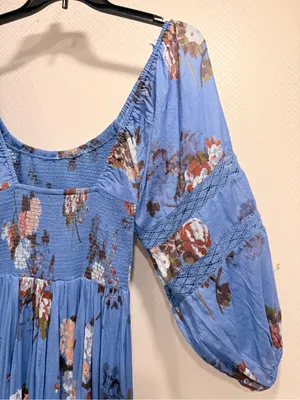 Free People Morning Glory Floral Smocked Maxi Dress XS Boho Long Sleeve thumbnail 9
