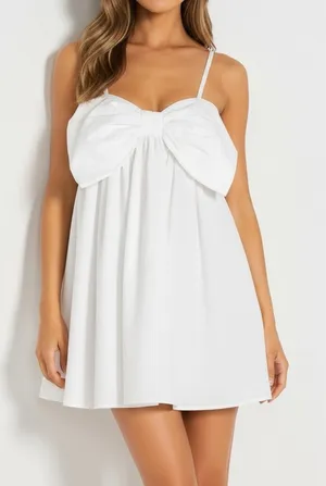 LOVERS + FRIENDS Somerset Bow Mini Dress, White, Small thumbnail 1