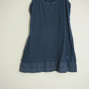 Vintage Abercrombie & Fitch Women's Long Tank Top Navy Blue Ruffle Hem Racerback thumbnail 2