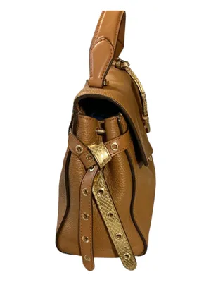 Michael Kors Carine Medium Pebbled Leather Satchel – Cognac/Luggage with Snake-Embossed Trim thumbnail 4