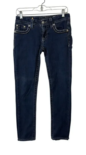 Miss Me Skinny Jeans Womens 27 Dark Wash Embellished Rhinestone Cross Pockets thumbnail 1