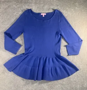 lilly pulitzer celene sweater peplum purple/blue‎ medium Viscose Nylon thumbnail 1