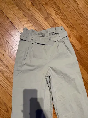 Express Paperbag wide-leg trousers high waist pleated belt Light Khaki Casual Pants Sz 6 beige thumbnail 2