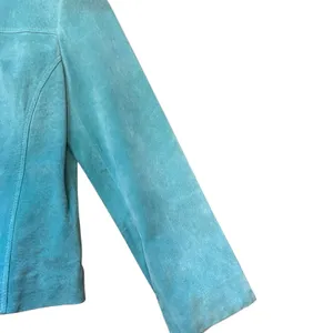 Vtg Yvonne Le Marie Teal Suede Genuine Leather Jacket Size 8 Zip up Lined thumbnail 4