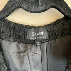 ✨ Bardot Boucle Tweed Zip Front Frayed Hem Dress‎ Medium 8 Black thumbnail 5