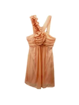 Mystic frilly ruffle trim shoulder sheer peach overlay cocktail dress size large thumbnail 2