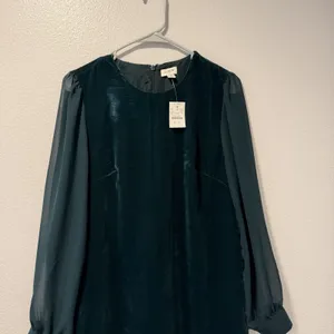 J. Crew Factory‎ Size-8 Green Velvet Mini Shift Dress Sheer Sleeves Mod Party thumbnail 9