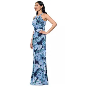 Betsy & Adam‎ Women's Size 12 Blue Floral Mesh Gown NWT Zip Back Halter Neck thumbnail 2