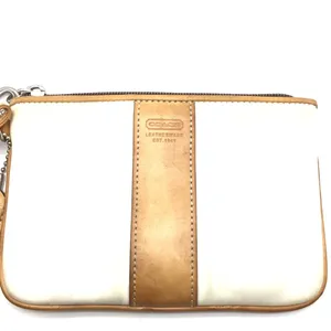 COACH white canvas w/brown trim wristlet thumbnail 6