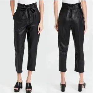 NWT Evereve‎ Commando Faux Leather Paperbag Pants Black Belted Edgy Size XS thumbnail 2
