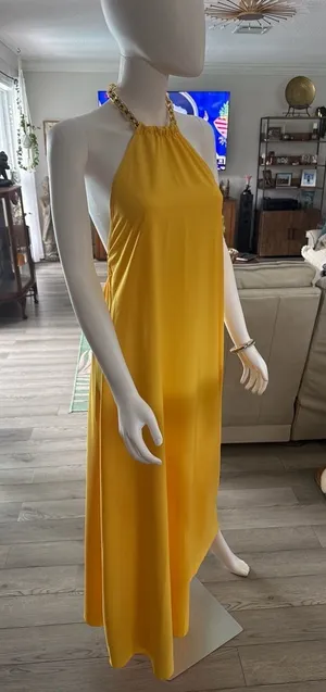 Yellow lterneck Maxi Dress with Gold-Tone Chain thumbnail 1